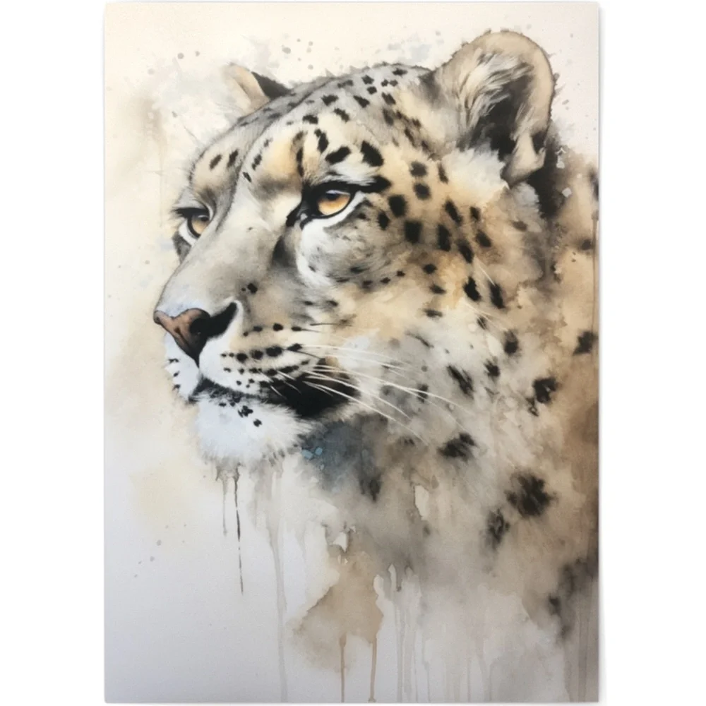 Watercolor Snow Leopard Portrait Wall Art Illustration Print Poster Unframed - Picture 2 of 5